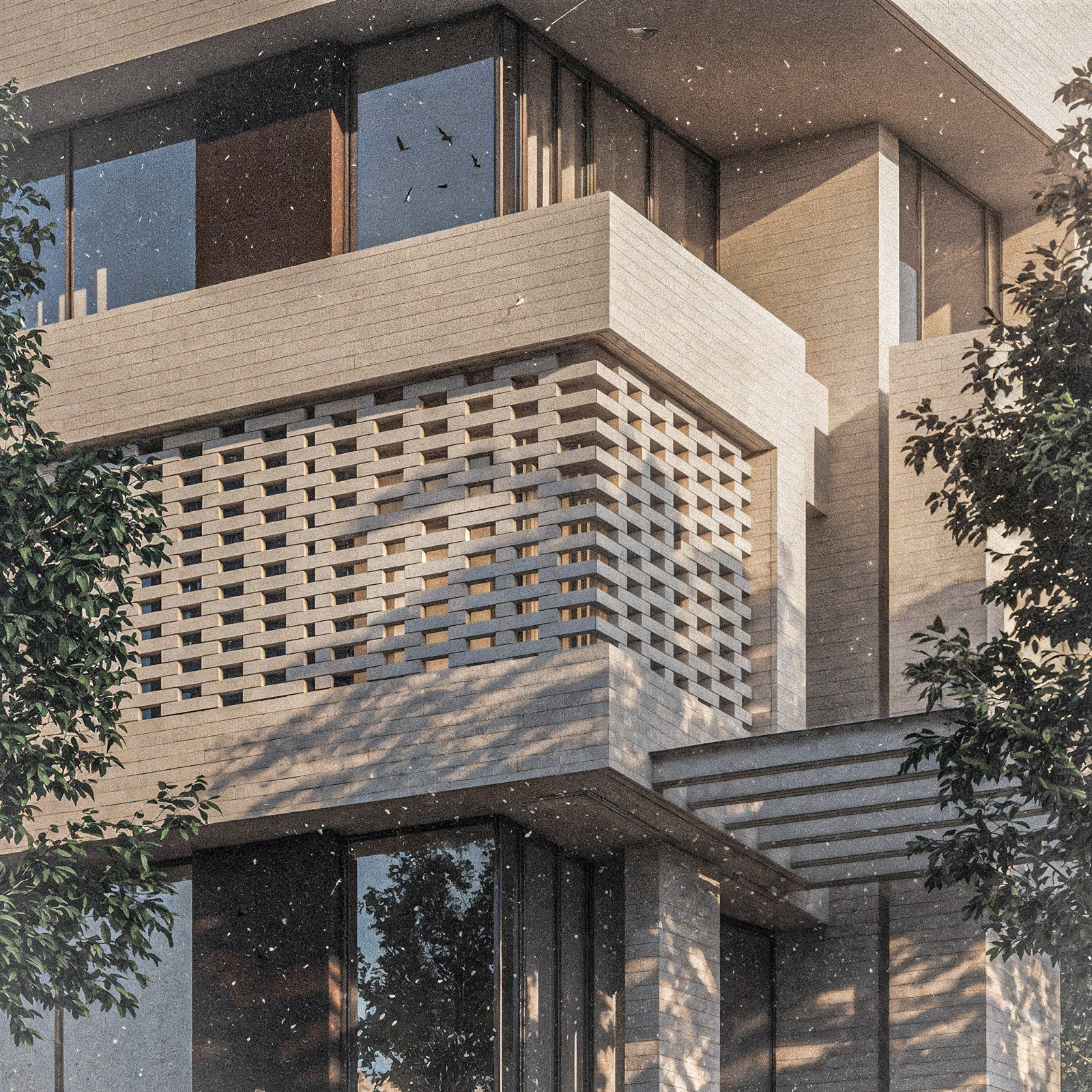 Architectural presentation drawing of a residential building developed during professional training at BIM Lab in Dabouq, Amman.
